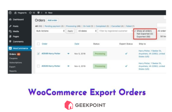 WooCommerce Export Orders