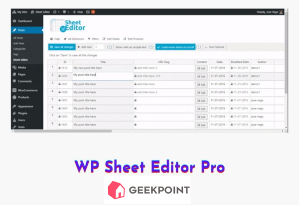 Free Download WP Sheet Editor Pro Plugin for Wordpress